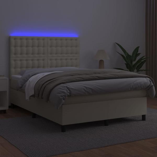 Boxspringbett mit Matratze & LED Creme 140x190 cm Kunstleder