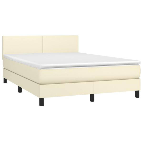 Boxspringbett mit Matratze Creme 140x190 cm Kunstleder