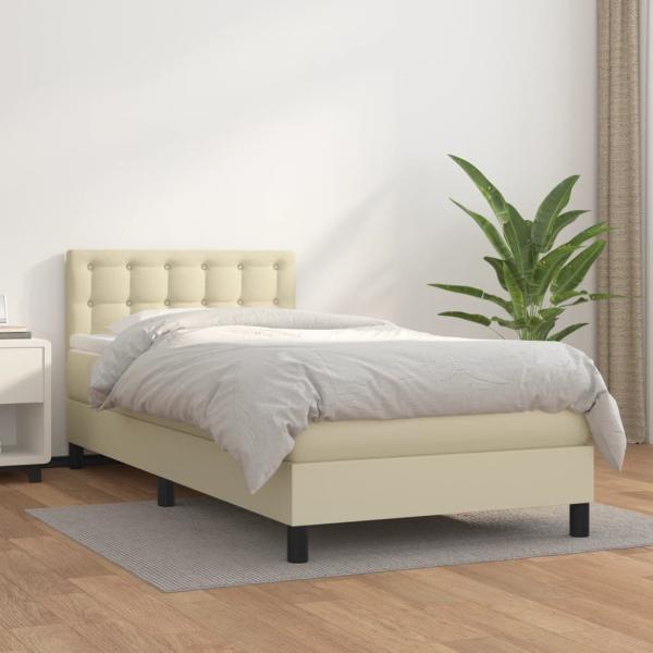 ARDEBO.de - Boxspringbett mit Matratze Creme 90x190 cm Kunstleder