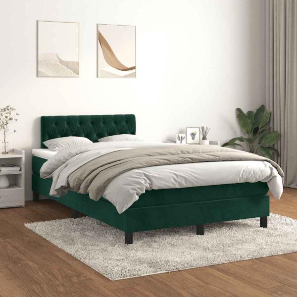 ARDEBO.de - Boxspringbett mit Matratze Dunkelgrün 120x200 cm Samt