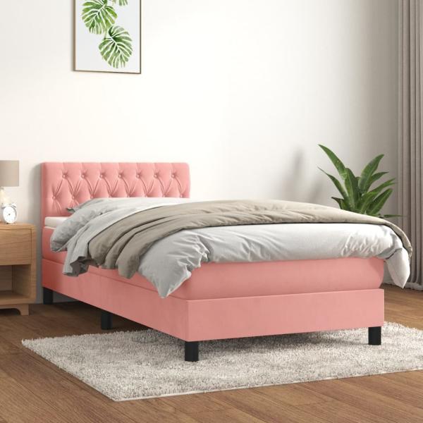 ARDEBO.de - Boxspringbett mit Matratze Rosa 90x190 cm Samt