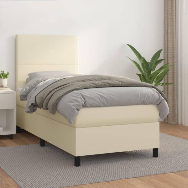 ARDEBO.de - Boxspringbett mit Matratze Creme 90x190 cm Kunstleder
