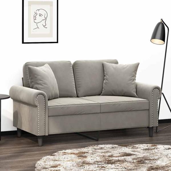 ARDEBO.de - 2-Sitzer-Sofa mit Kissen Hellgrau 120 cm Samt