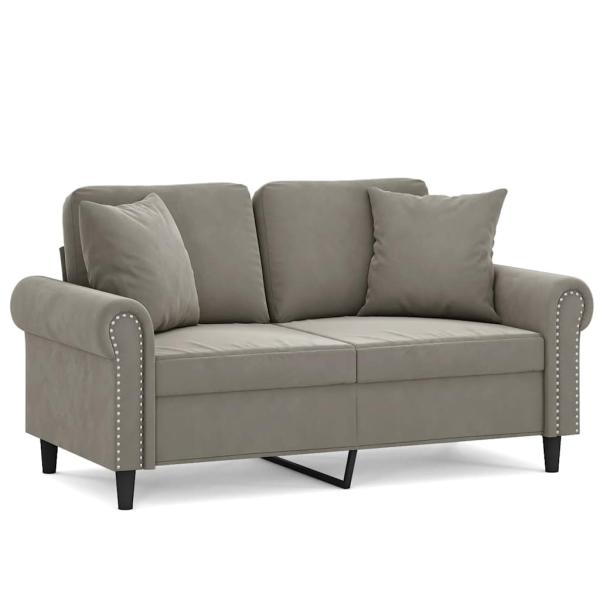 2-Sitzer-Sofa mit Kissen Hellgrau 120 cm Samt