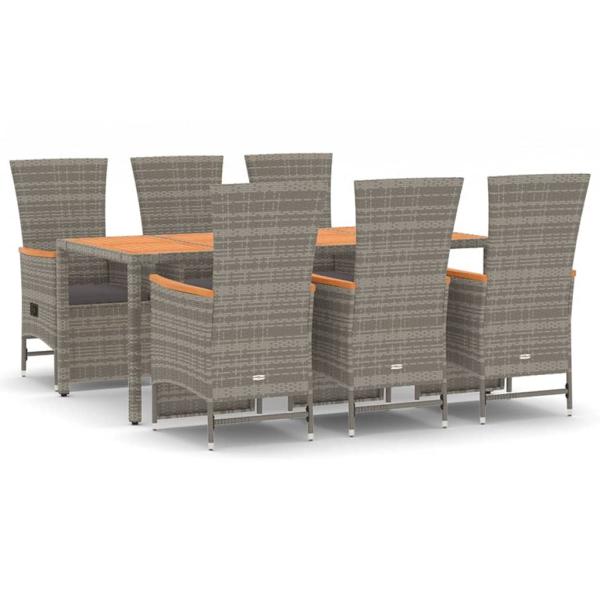 7-tlg. Garten-Essgruppe mit Kissen Grau Poly Rattan