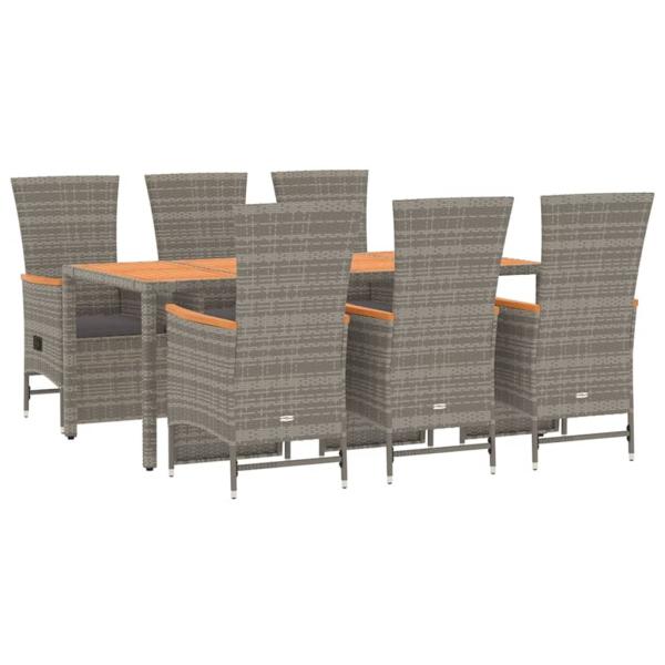 7-tlg. Garten-Essgruppe mit Kissen Grau Poly Rattan