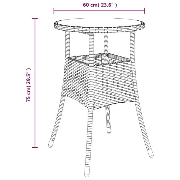 Gartentisch Ø60x75 cm Hartglas und Poly Rattan Grau