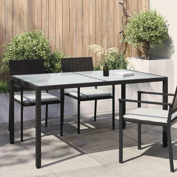 ARDEBO.de - Gartentisch 150x90x75 cm Gehärtetes Glas Poly Rattan Schwarz