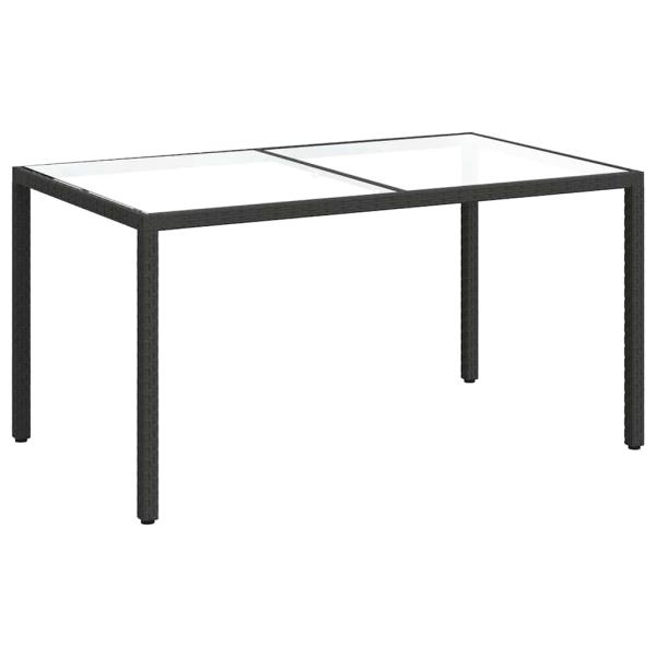Gartentisch 150x90x75 cm Gehärtetes Glas Poly Rattan Schwarz