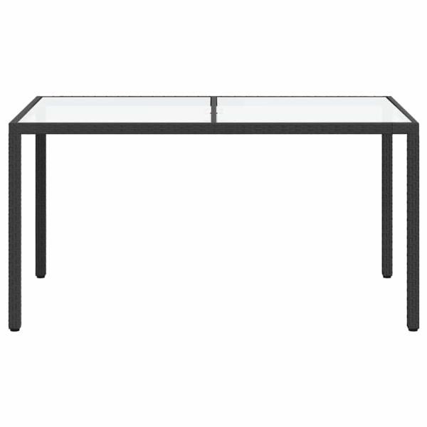 Gartentisch 150x90x75 cm Gehärtetes Glas Poly Rattan Schwarz