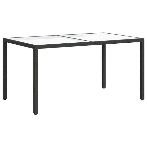 Gartentisch 150x90x75 cm Gehärtetes Glas Poly Rattan Schwarz