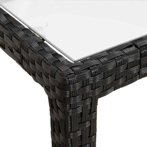 Gartentisch 150x90x75 cm Gehärtetes Glas Poly Rattan Schwarz