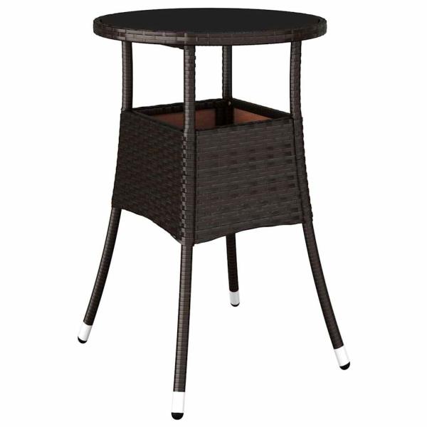 Gartentisch Ø60x75 cm Hartglas und Poly Rattan Braun