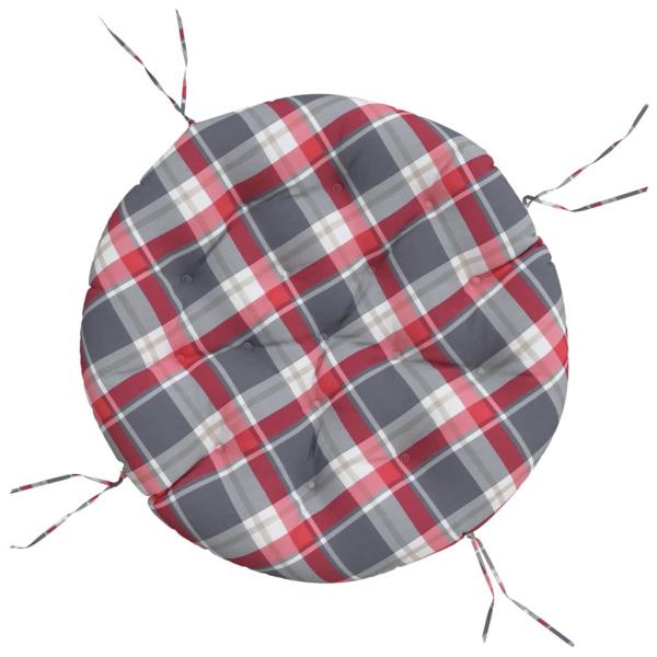 Kissen Rund Rot Karomuster Ø 100x11 cm Oxford-Gewebe
