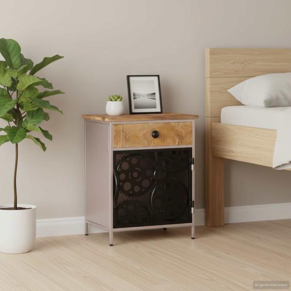 ARDEBO.de - Nachttisch 40x30x50 cm Raues Mangoholz