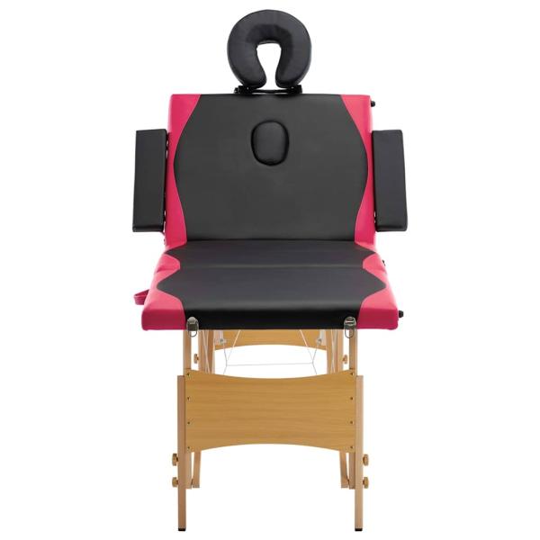 Massageliege Klappbar 4-Zonen mit Holzgestell Schwarz und Rosa
