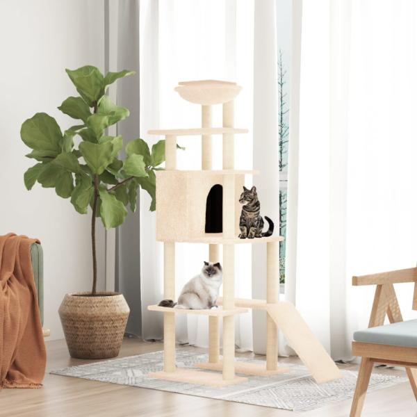 ARDEBO.de - Kratzbaum mit Sisal-Kratzsäulen Creme 166 cm