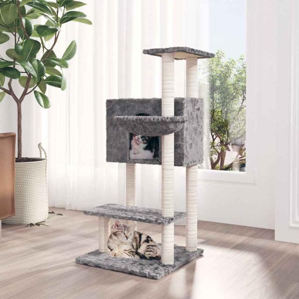 ARDEBO.de - Kratzbaum mit Sisal-Kratzsäulen Hellgrau 108,5 cm