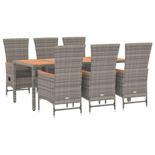 7-tlg. Garten-Essgruppe mit Kissen Grau Poly Rattan