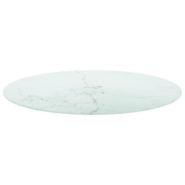 Tischplatte Weiß Ø90x1 cm Hartglas in Marmoroptik