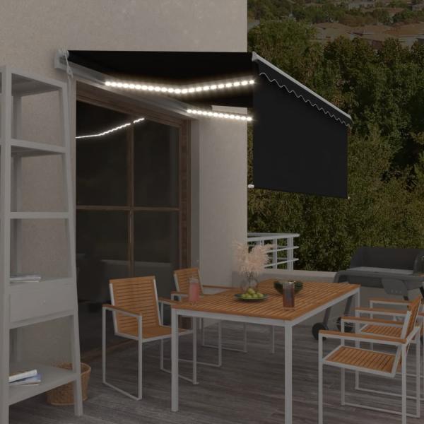 ARDEBO.de - Markise Automatisch mit Rollo LED Windsensor 3x2,5 m Anthrazit