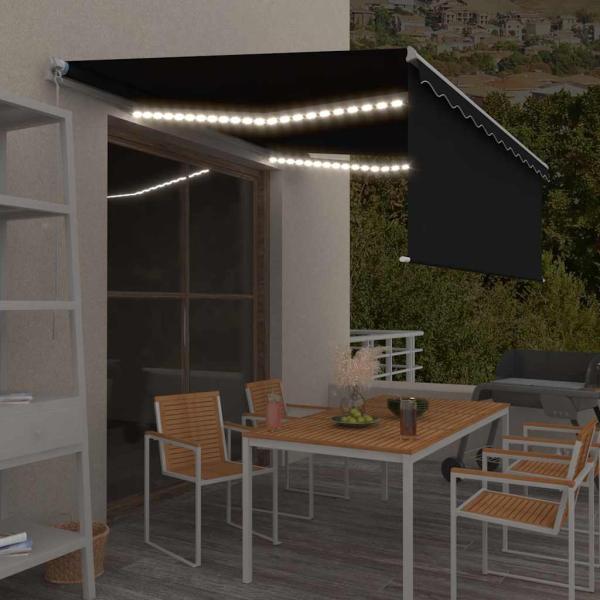 ARDEBO.de - Markise Manuell Einziehbar mit Rollo & LED 4x3 m Anthrazit