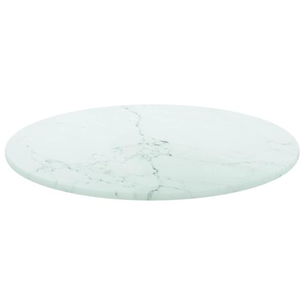 Tischplatte Weiß Ø30x0,8 cm Hartglas in Marmoroptik