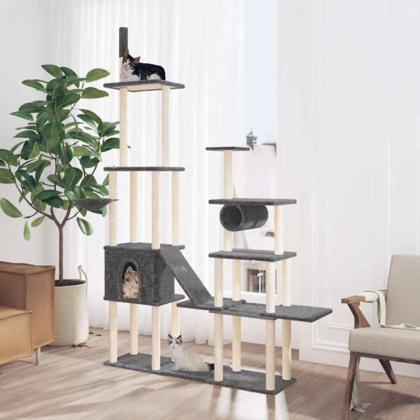ARDEBO.de - Kratzbaum mit Sisal-Kratzsäulen Dunkelgrau 279 cm
