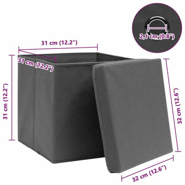 Aufbewahrungsboxen mit Deckeln 4 Stk. Grau 32x32x32 cm Stoff