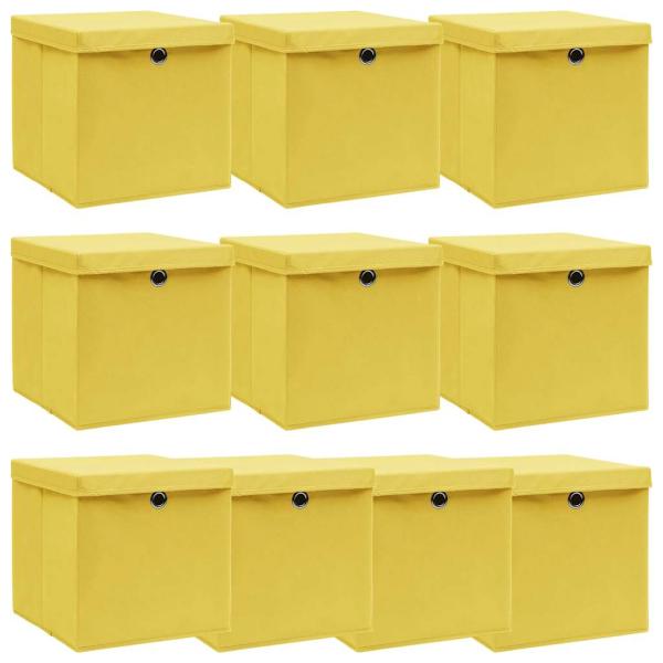 ARDEBO.de - Aufbewahrungsboxen mit Deckeln 10 Stk. Gelb 32x32x32 cm Stoff