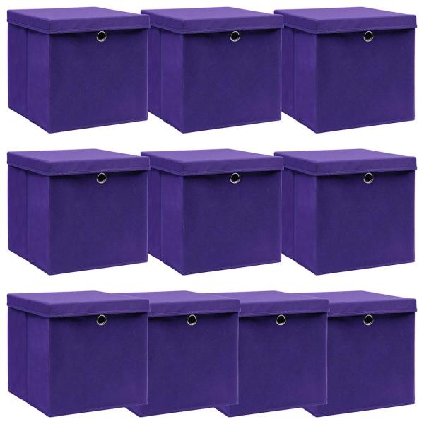 ARDEBO.de - Aufbewahrungsboxen mit Deckeln 10 Stk. Lila 32x32x32 cm Stoff