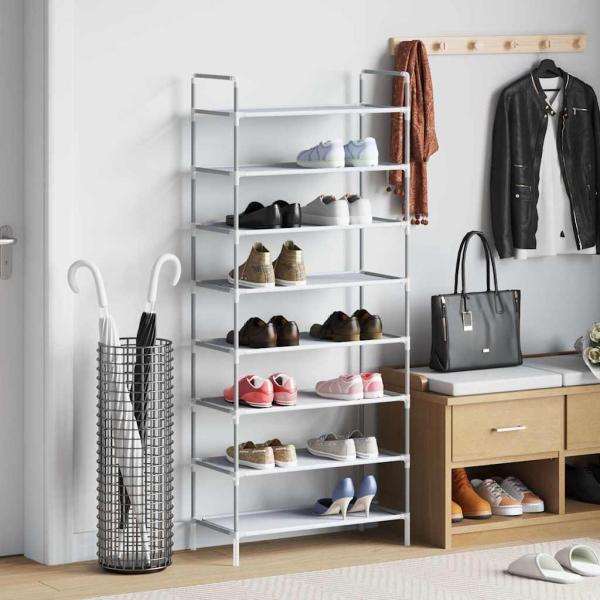 ARDEBO.de - Schuhregal mit 8 Böden Metall und Vliesstoff Silbern