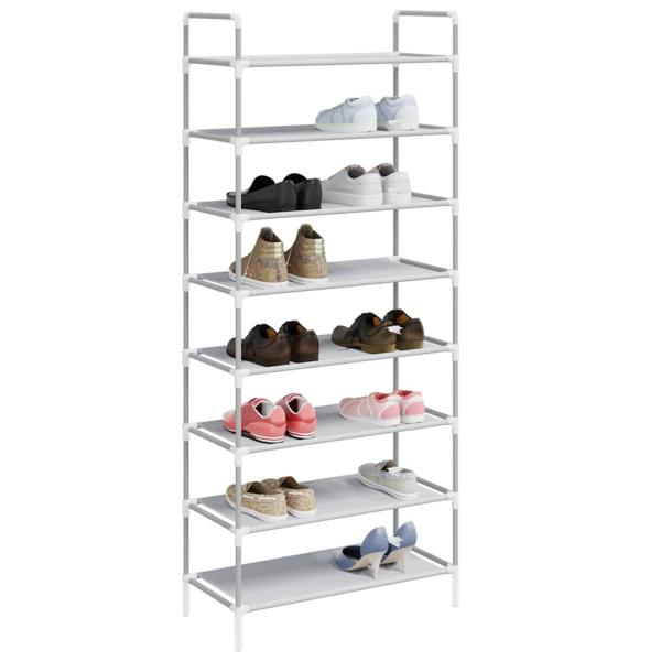 Schuhregal mit 8 Böden Metall und Vliesstoff Silbern