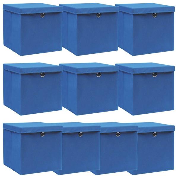 ARDEBO.de - Aufbewahrungsboxen mit Deckeln 10 Stk. Blau 32x32x32 cm Stoff