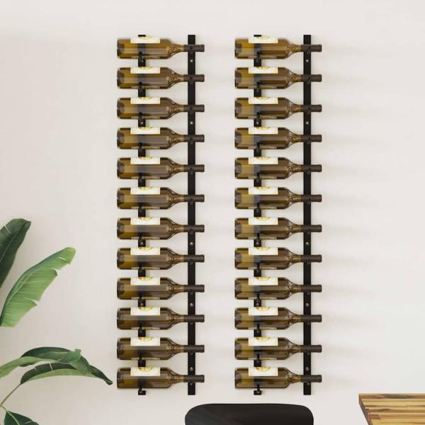 ARDEBO.de - Wand-Weinregale für 12 Flaschen 2 Stk. Schwarz Eisen