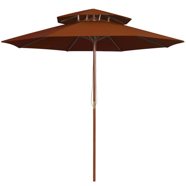 ARDEBO.de - Sonnenschirm mit Doppeldach und Holz-Mast Terrakotta 270 cm