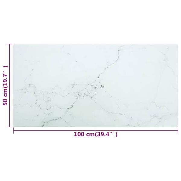 Tischplatte Weiß 100x50 cm 6 mm Hartglas in Marmoroptik
