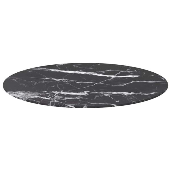 Tischplatte Schwarz Ø80x1 cm Hartglas in Marmoroptik