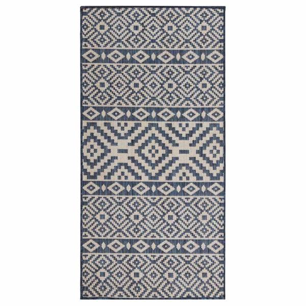 ARDEBO.de - Outdoor-Teppich Flachgewebe 100x200 cm Blau Gestreift
