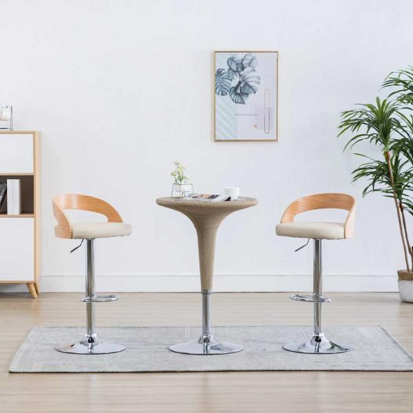 ARDEBO.de - Barhocker 2 Stk. Cremewei? Kunstleder und Bugholz