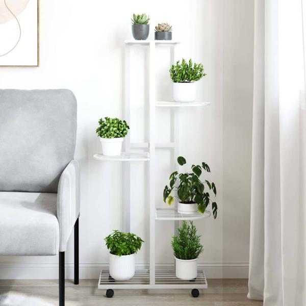 Blumenständer 5-Etagen mit Rollen 44x23x100 cm Weiß Eisen
