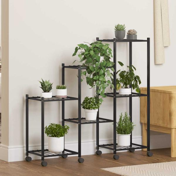 ARDEBO.de - Blumenständer mit Rollen 83x25x83,5 cm Schwarz Eisen