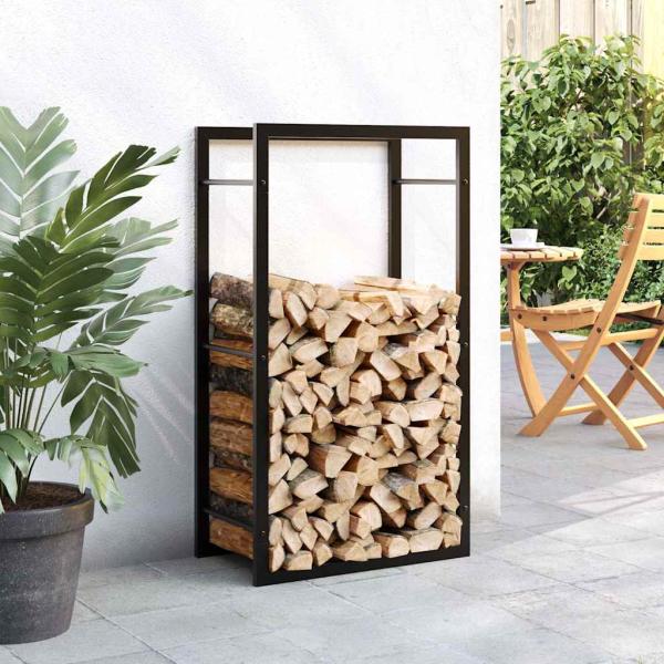 Brennholzregal Mattschwarz 50x28x94 cm Stahl