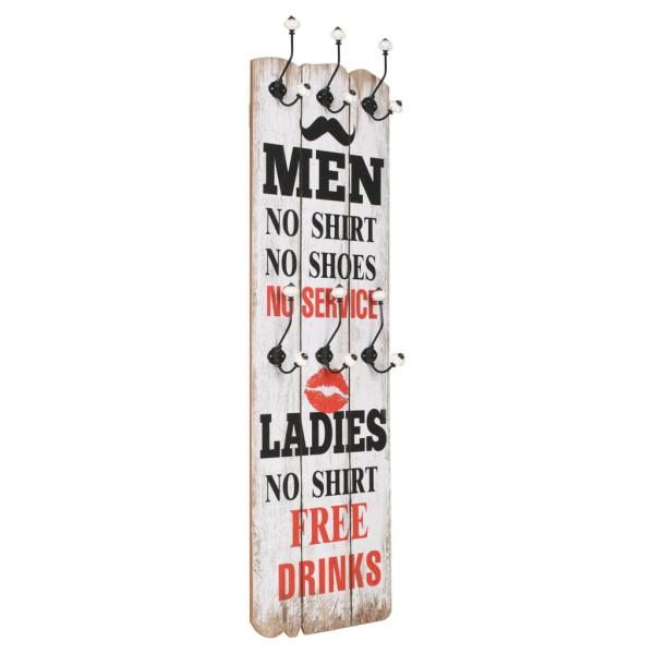 ARDEBO.de - Wandgarderobe mit 6 Haken 120 x 40 cm "MEN LADIES"
