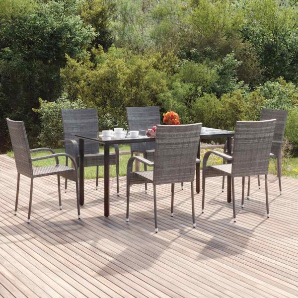 ARDEBO.de - 7-tlg. Garten-Essgruppe Grau Poly Rattan