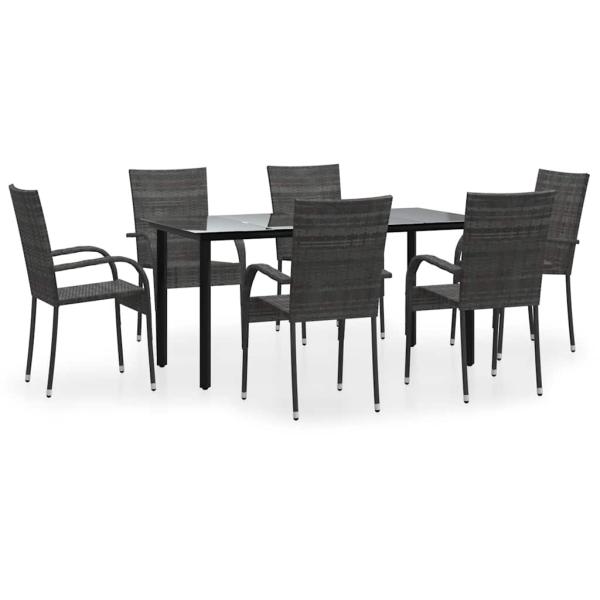 7-tlg. Garten-Essgruppe Grau Poly Rattan