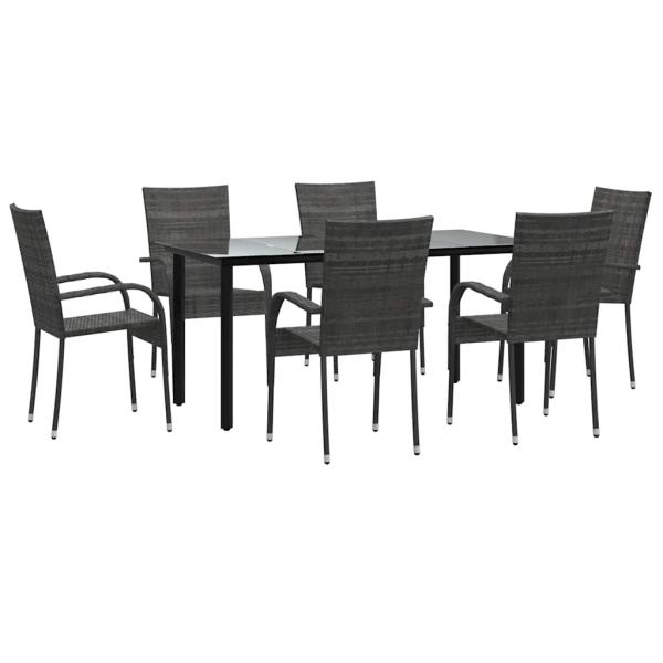 7-tlg. Garten-Essgruppe Grau Poly Rattan