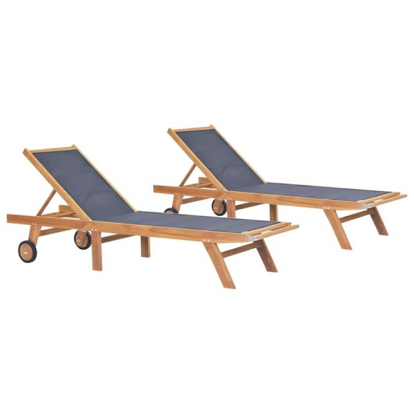 ARDEBO.de - Sonnenliegen Klappbar mit Rollen 2 Stk. Teakholz Textilene