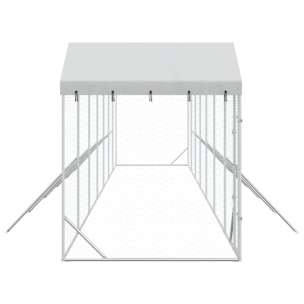 Outdoor-Hundezwinger mit Dach Silbern 14x2x2,5 m Stahl Verzinkt