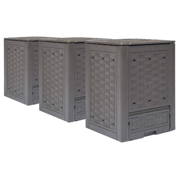 ARDEBO.de - Gartenkomposter 3 Stk. Braun 60x60x83cm 900 L Kunststoff Rattan